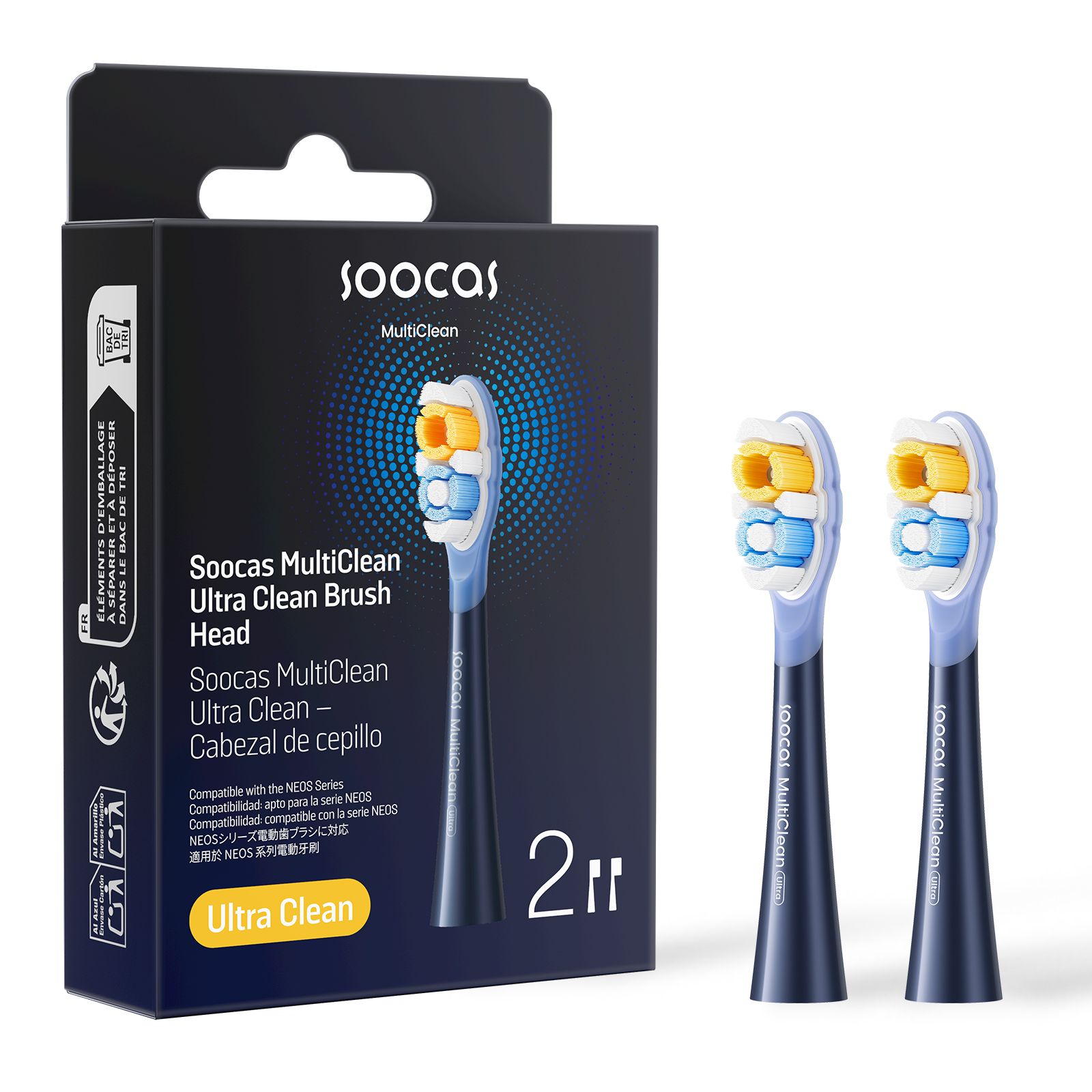 Soocas Multiclean Ultra Clean Electric Toothbrush Replacement Heads, Compatible with both NEOS II and NEOS II Ultra, 2 Brush Heads
