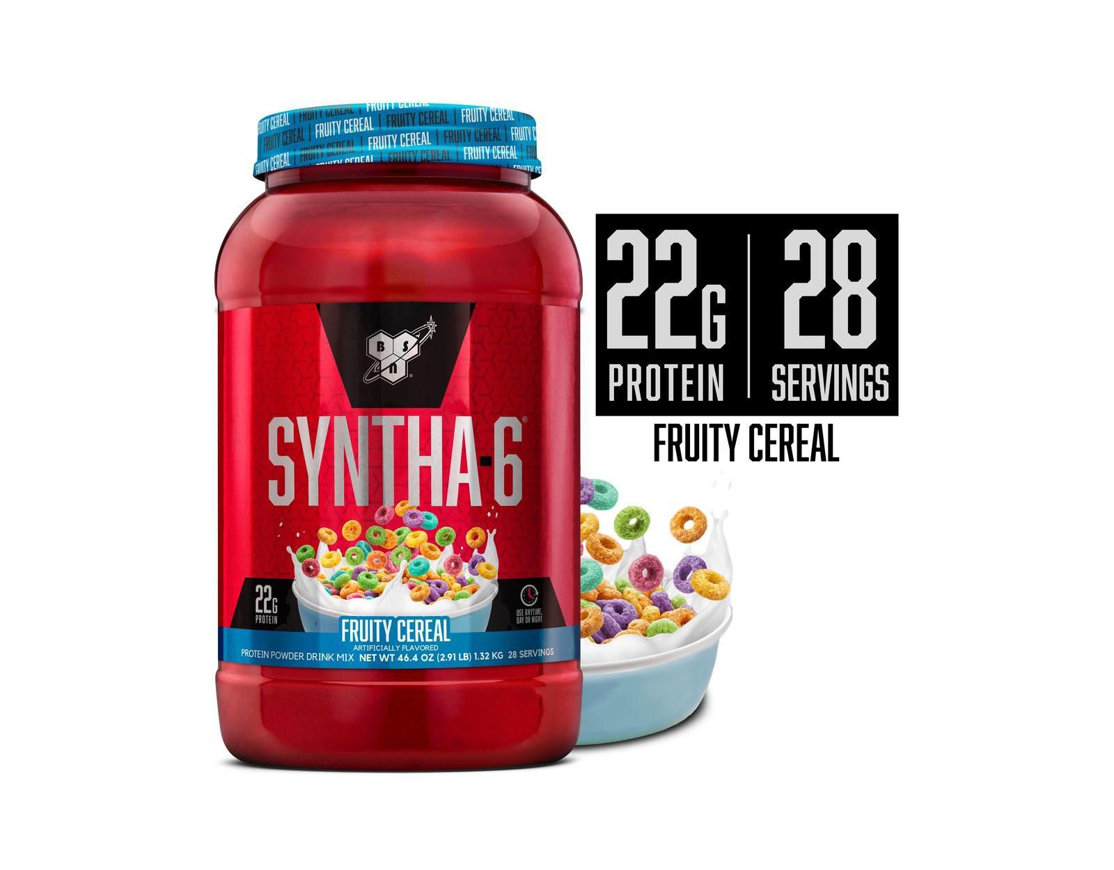 Протеиновый порошок BSN SYNTHA-6 Premium Protein with 6g Fiber, Whey Protein, Micellar Casein, Milk Protein Isolate Blend, Fruity Cereal