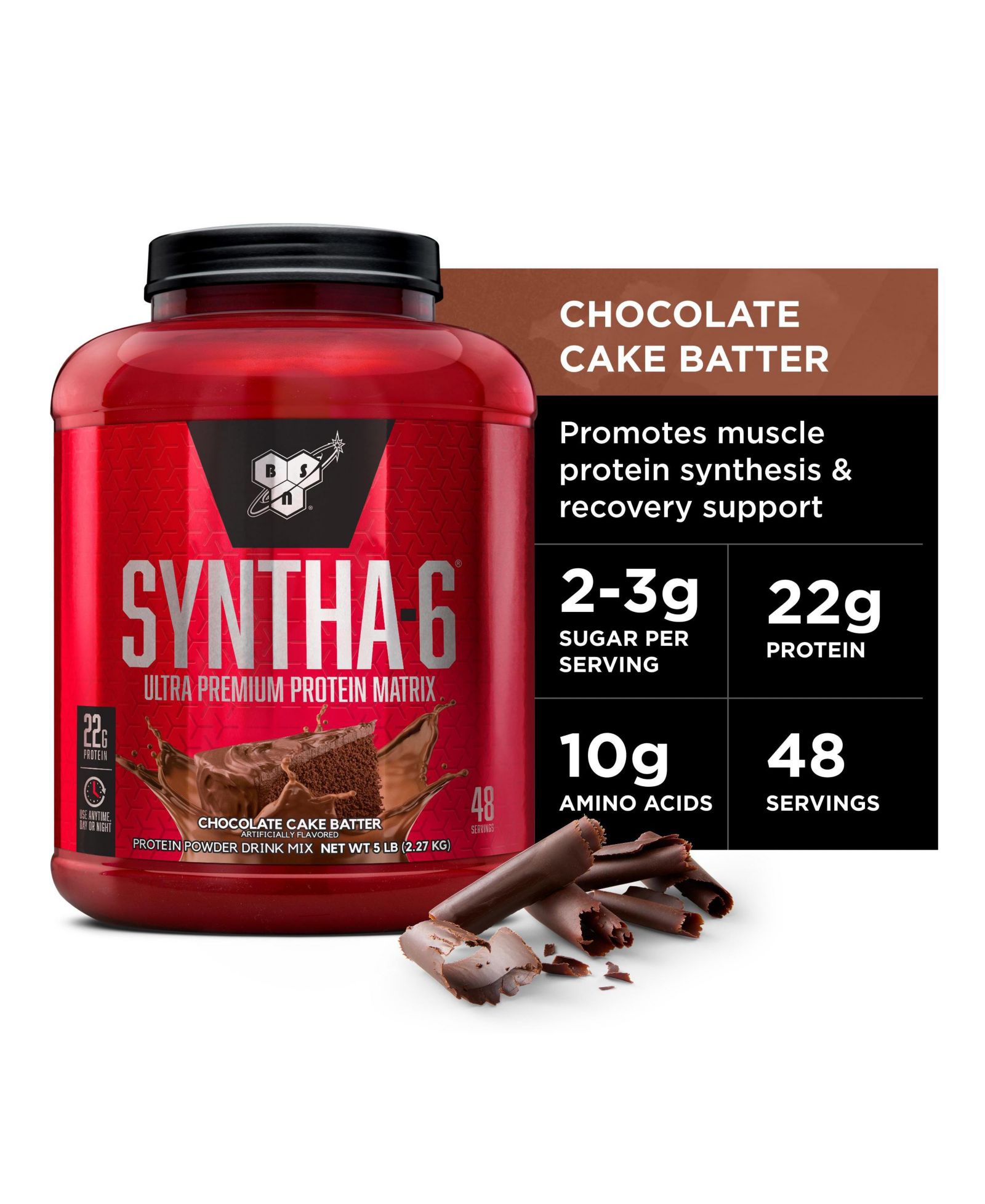 Протеиновый порошок BSN SYNTHA-6 Whey Protein, Micellar Casein, Milk Protein Isolate, Chocolate Cake Batter