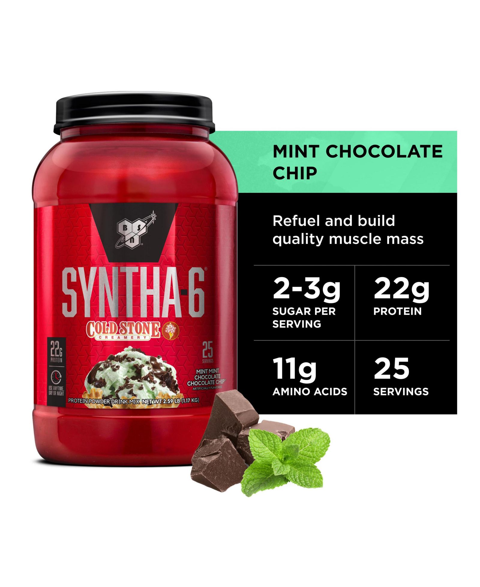 Протеиновый коктейль BSN Syntha-6 Cold Stone Creamery Mint Chocolate Chip 2.59 lb 1.17 kg