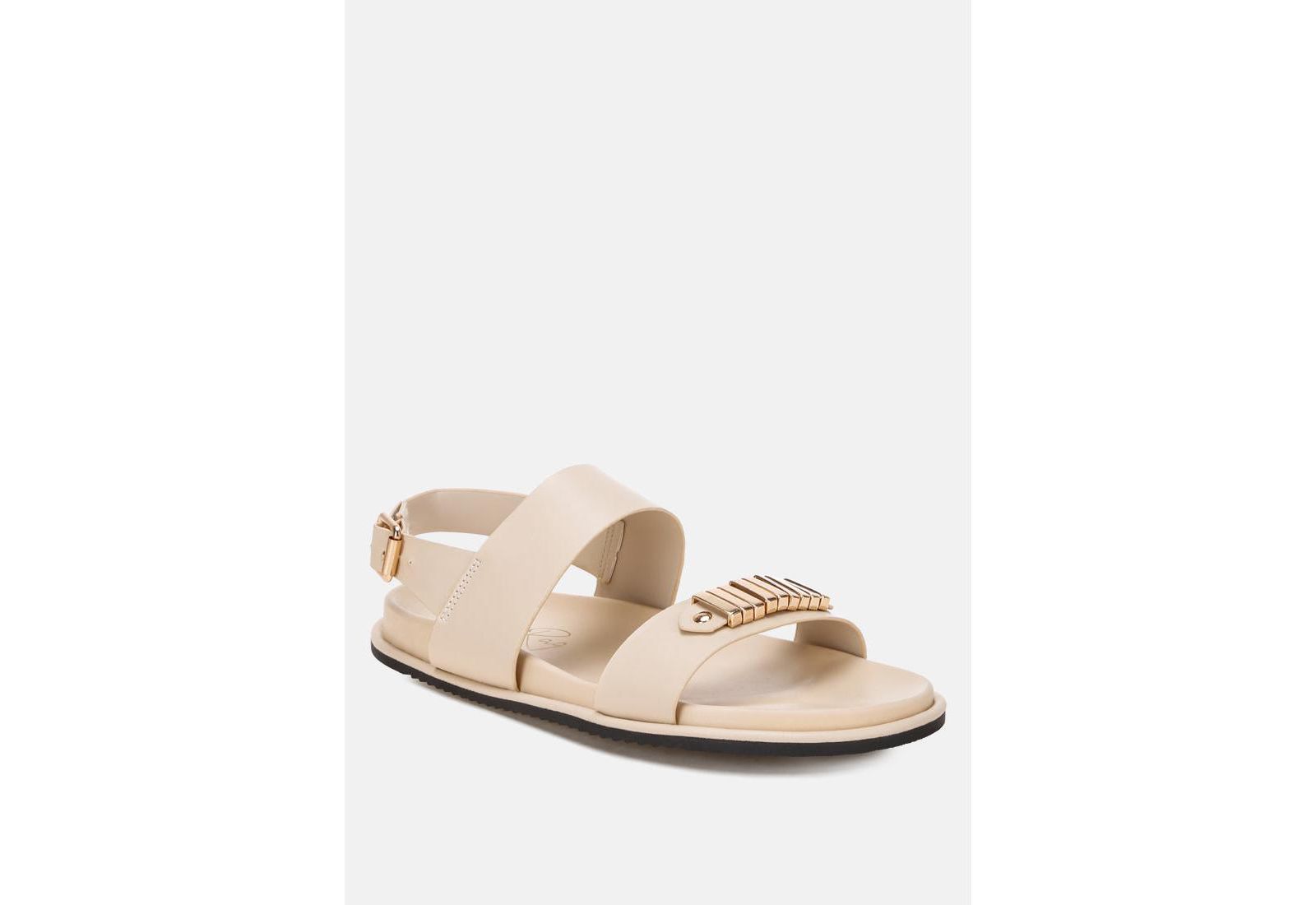 London Rag Women's Lolac Metallic Bar Embellished Flat Sandals