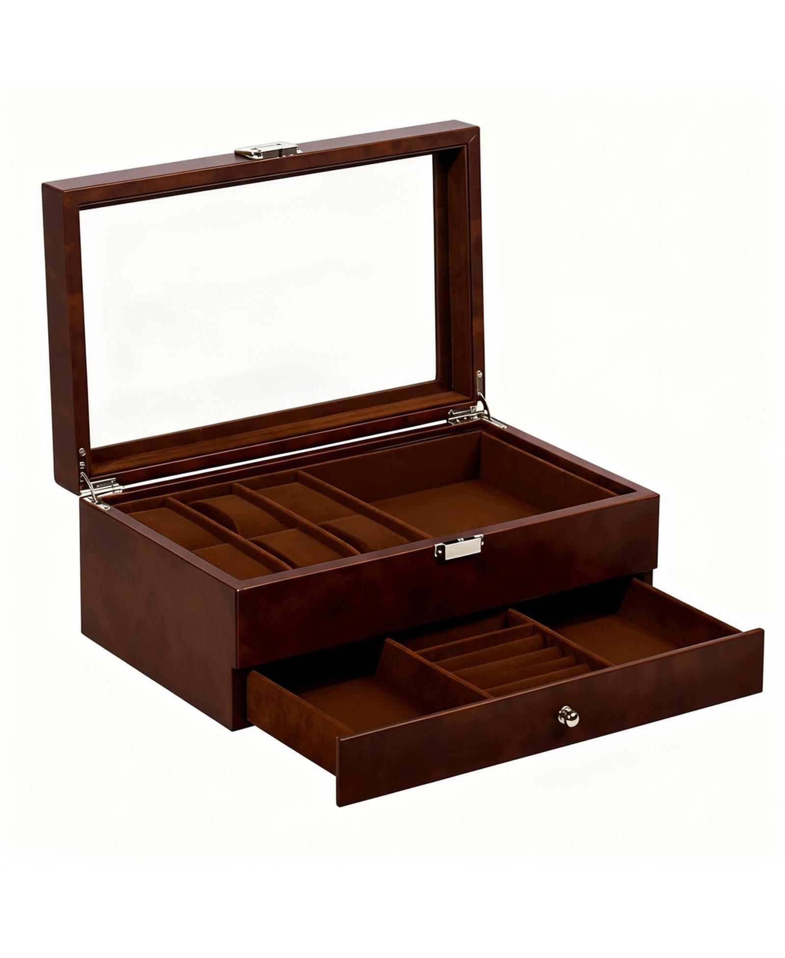 YIGII 12 Slot Watch Box Display Organizer Leather Automatic LED Light Battery Operated Gift