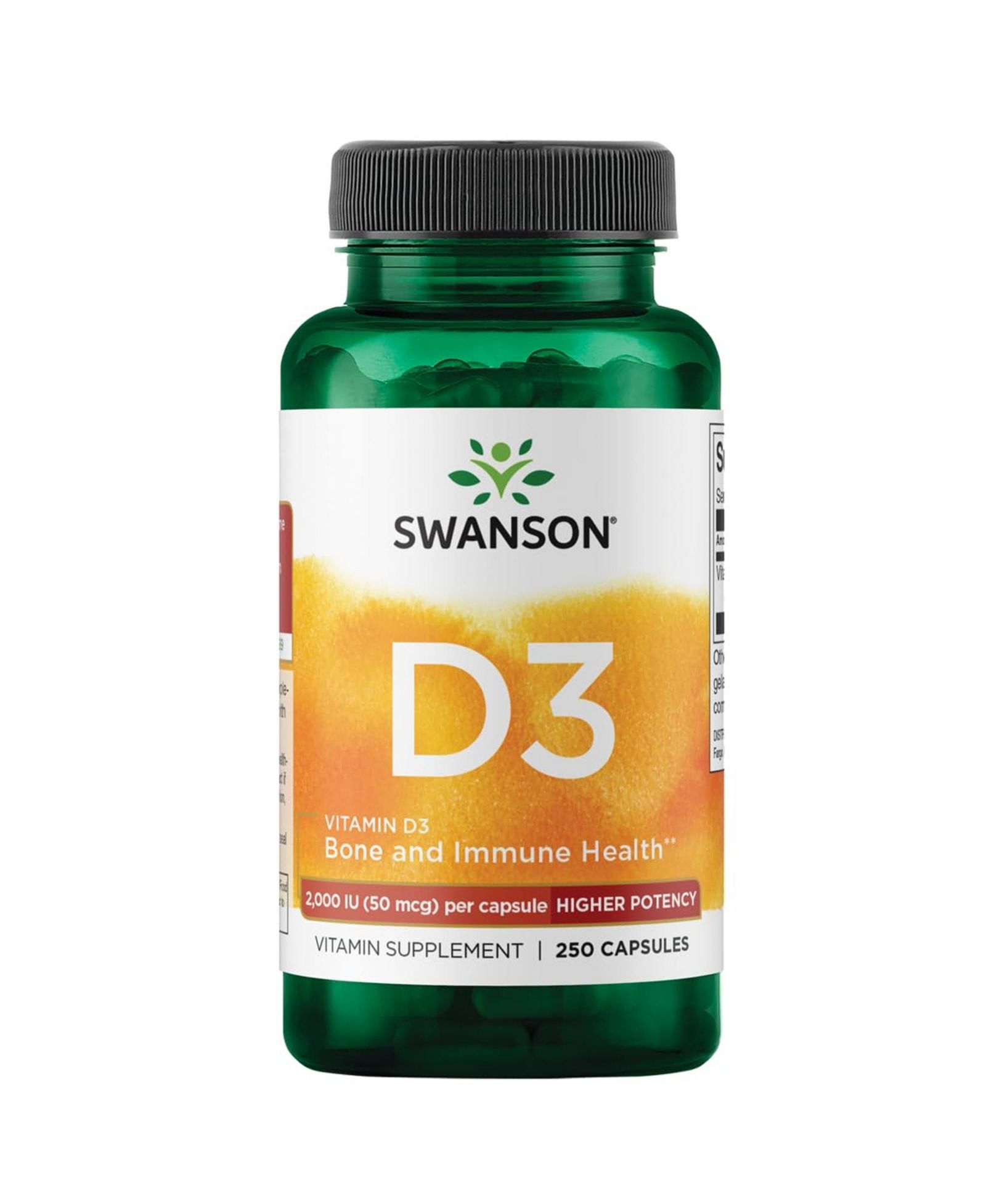 Swanson Higher Potency Vitamin D3 2000 Iu  Sunshine Vitamin Bone, Immune Support 50 mcg 250 Capsules