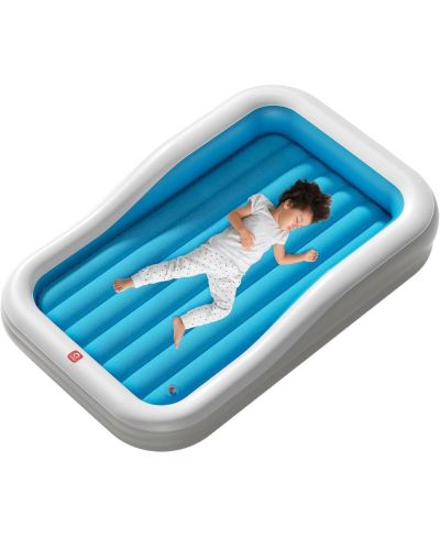QPAU Inflatable Toddler Travel Bed with 3-Sided Safety Bumpers, Extra Large Kids Air Mattress, Includes Detachable Mattress, Portable
