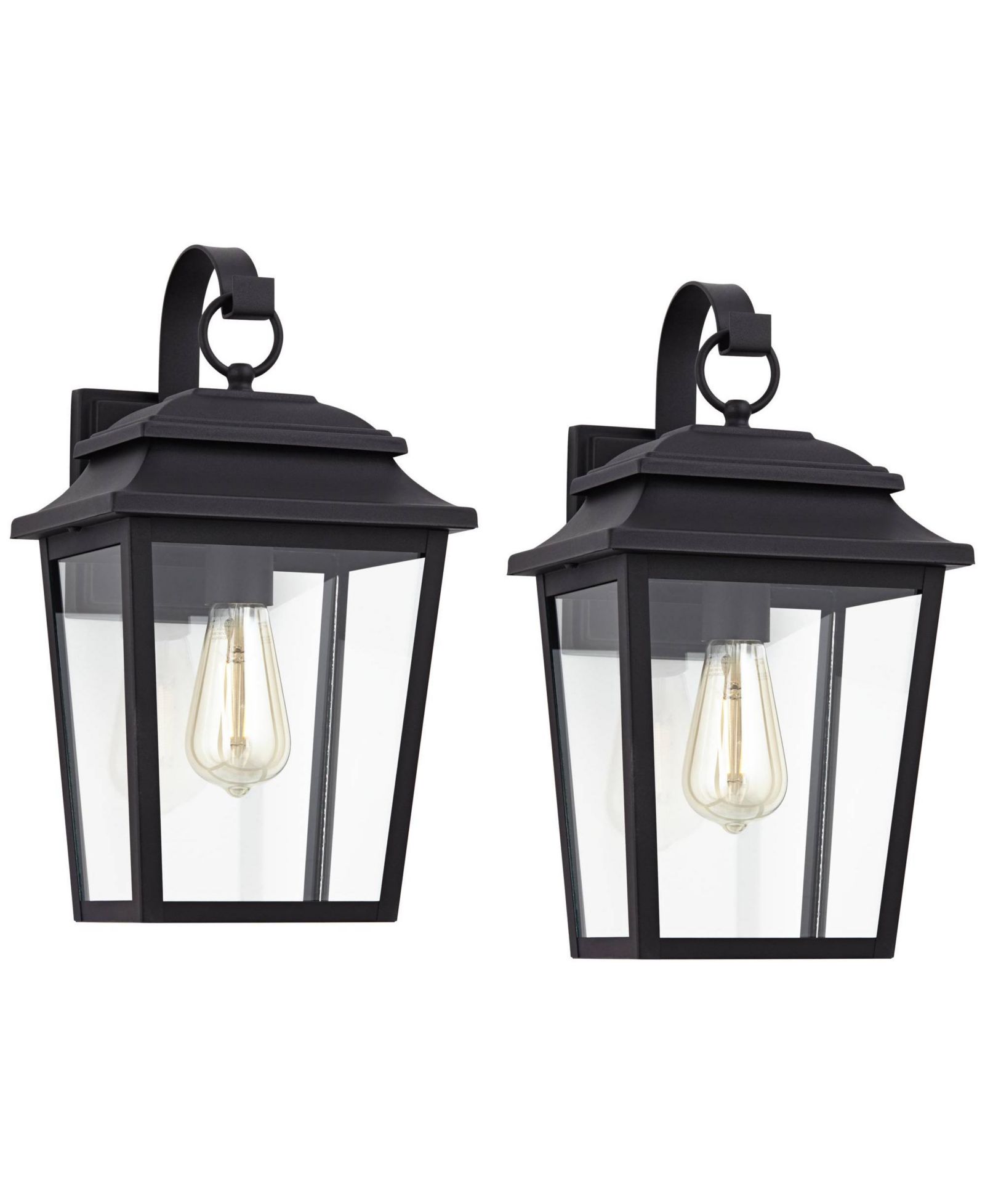John Timberland Bellis Verde Modern Outdoor Wall Light Fixtures Set of 2 Textured Black Lantern Frame 15 1/4" Clear Glass for Post Exterior