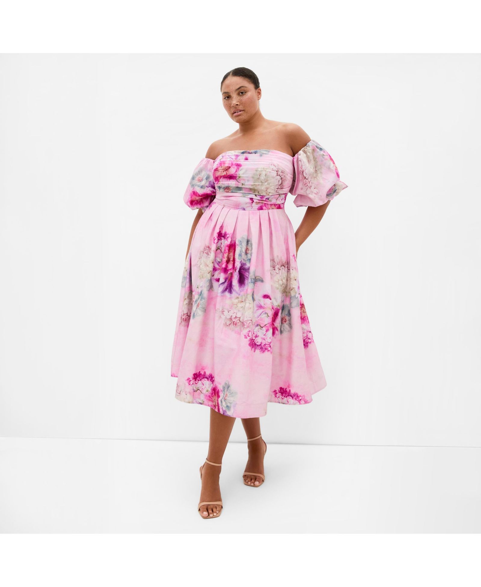 Женское платье-миди CITY CHIC Rosalee Garden Print с пышными рукавами