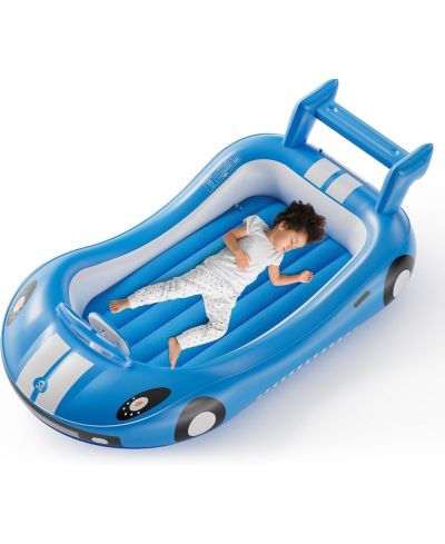 QPAU Inflatable Toddler Travel Bed with Sides, Portable Toddler Air Mattress for Travel and Home Use, Hand Pump Included