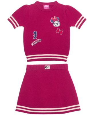 Disney Girls' 2T-6X Minnie Mouse Short-Sleeve Sweater and Varsity Skirt, 2-Piece Set