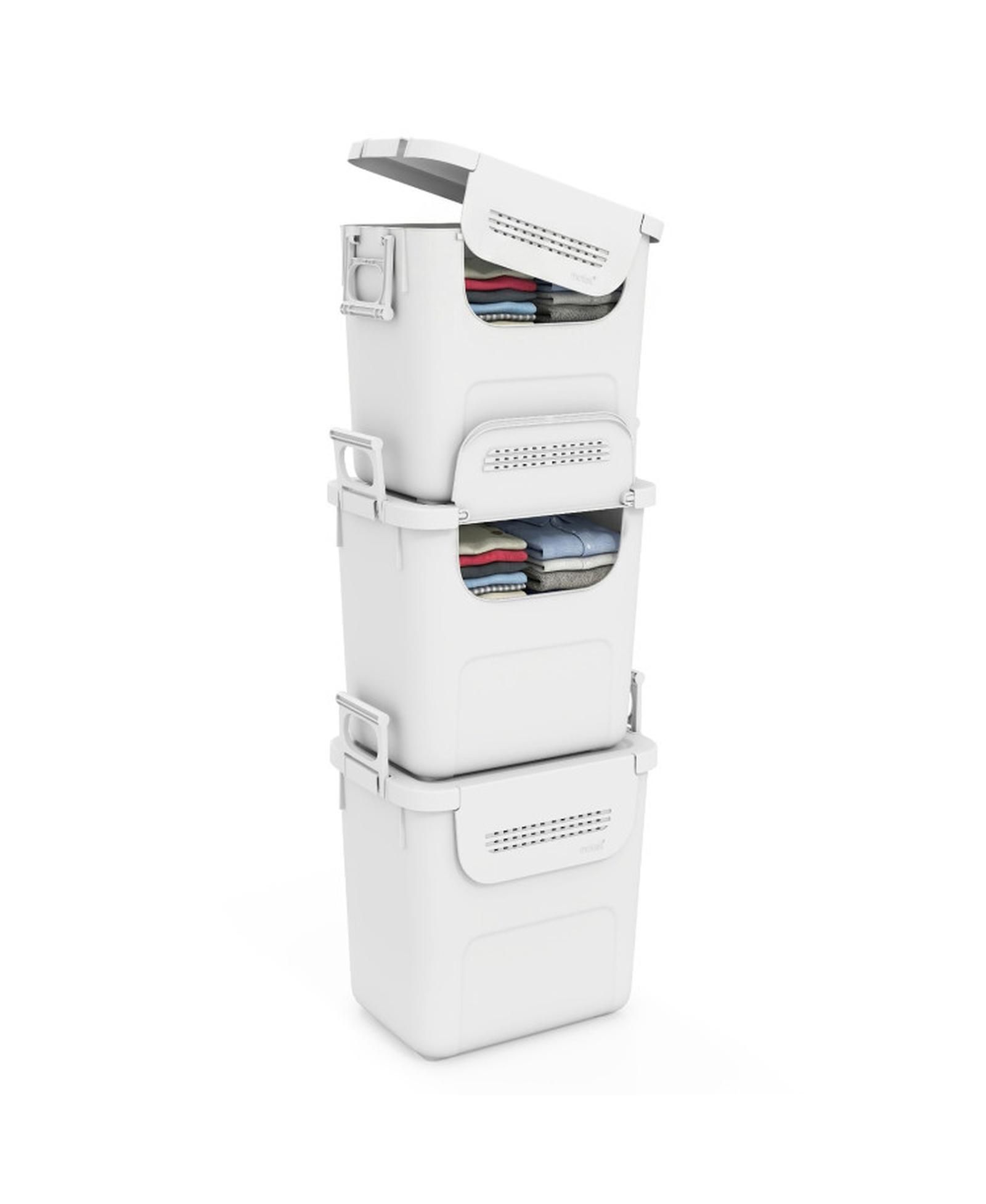 GOUUN 3-Piece Stackable PP Storage Bins with Front Door and Side Handles, 32 QT Each