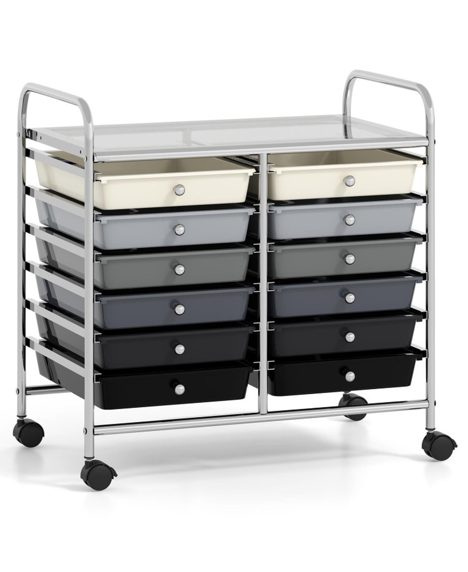 GOUUN 12-Drawer Mobile Storage Trolley with Visible Drawers and Dual Push Handles