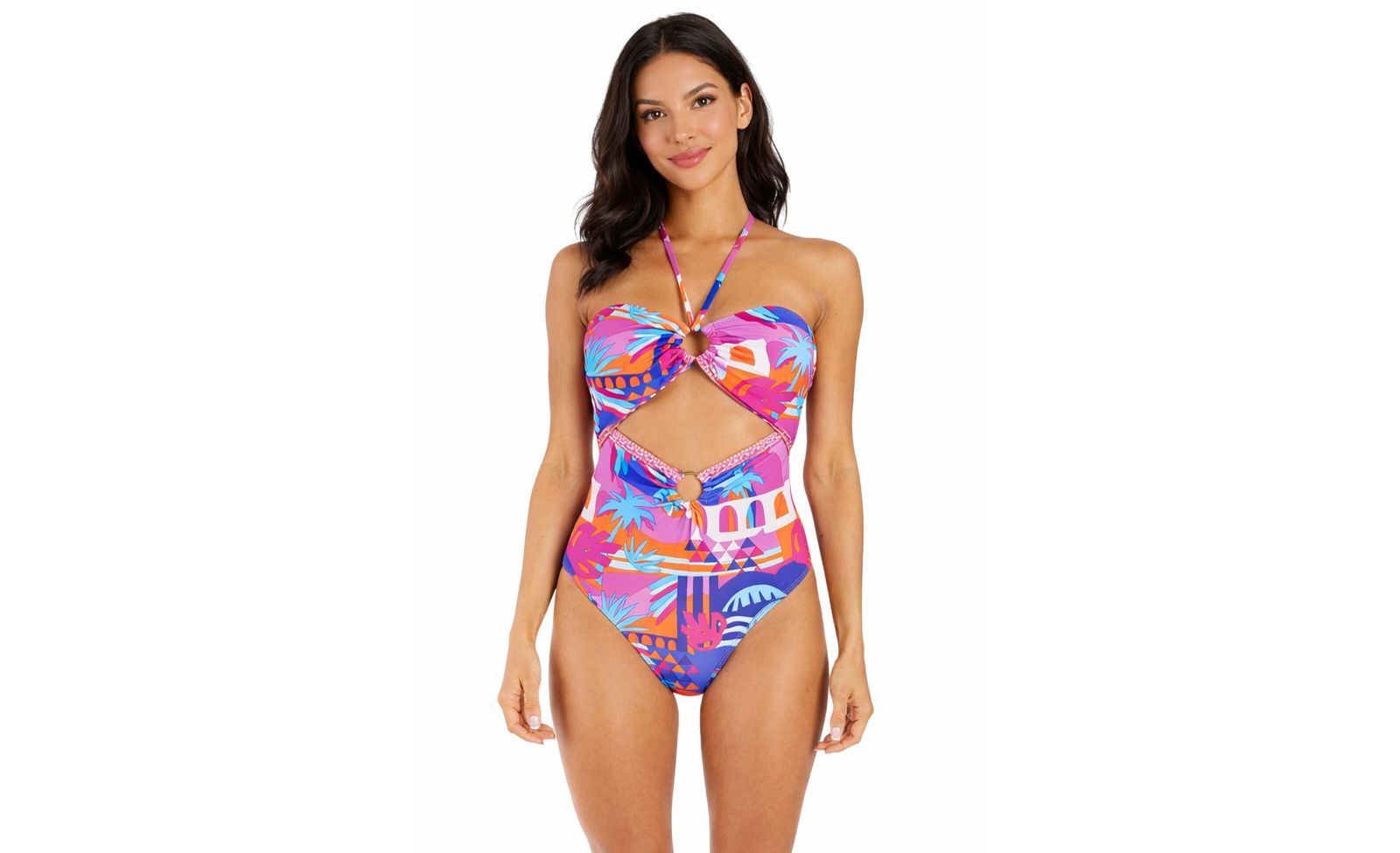 La Moda Clothing Женский Cut-Out Tropical One-Piece Swimsuit