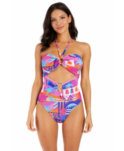 La Moda Clothing Women's Cut-Out Tropical One-Piece Swimsuit - Luxury Resort Swimwear