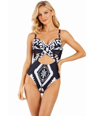 La Moda Clothing Женский слитный купальник Black and White Cut-Out Designer Resort Swimwear