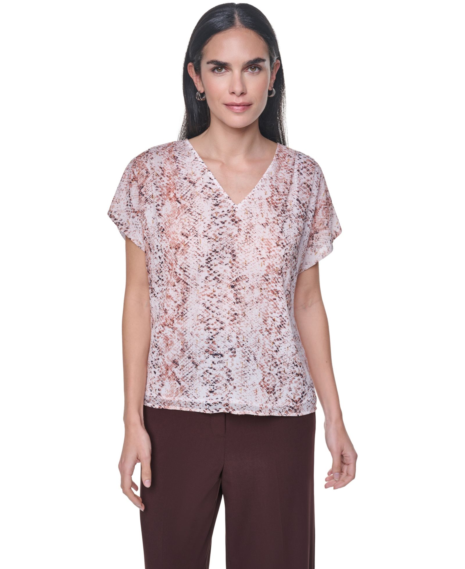 Calvin Klein Petite Short-Sleeve V-Neck Blouse