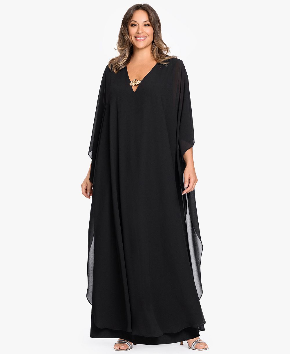 Betsy & Adam Plus Size V-Neck Long Kaftan Dress