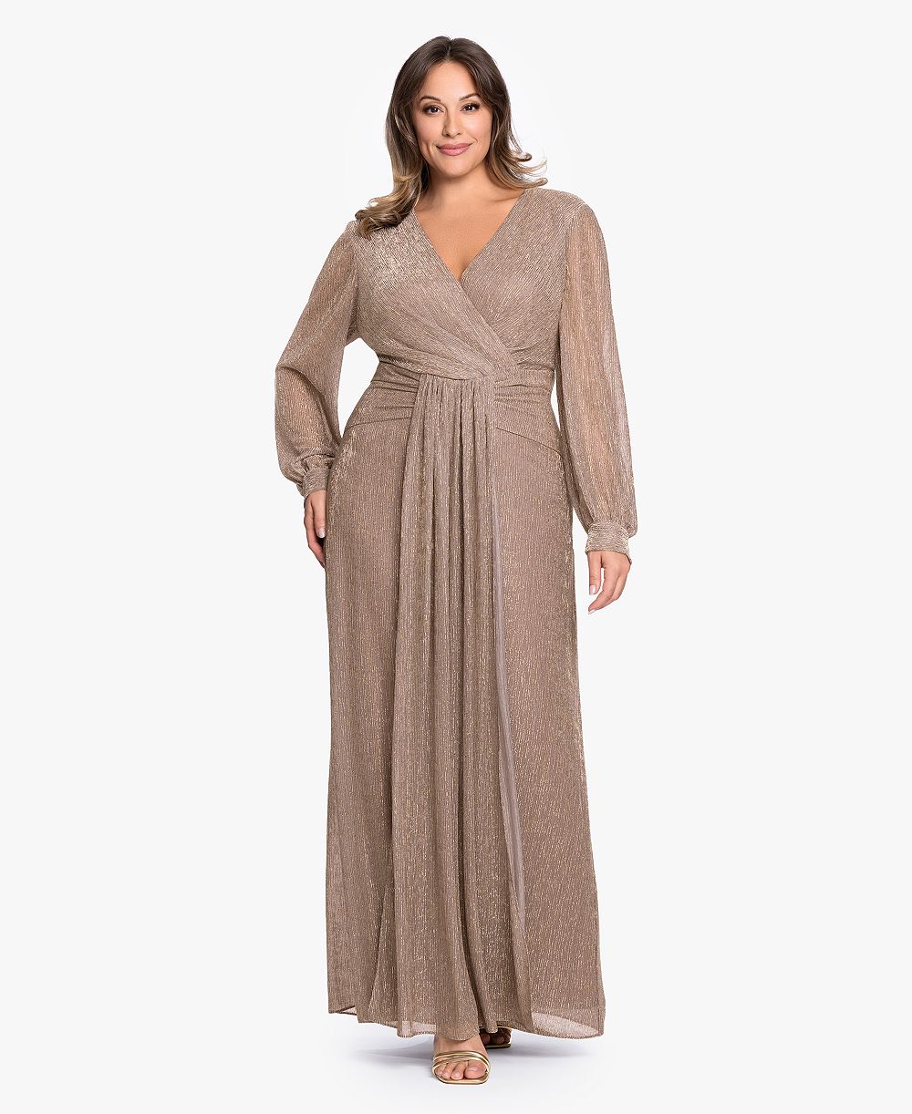 Платье Plus Size Betsy & Adam V-Neck Lurex Knit Ball Gown