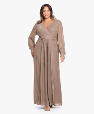 Betsy & Adam Plus Size V-Neck Lurex Knit Ball Gown