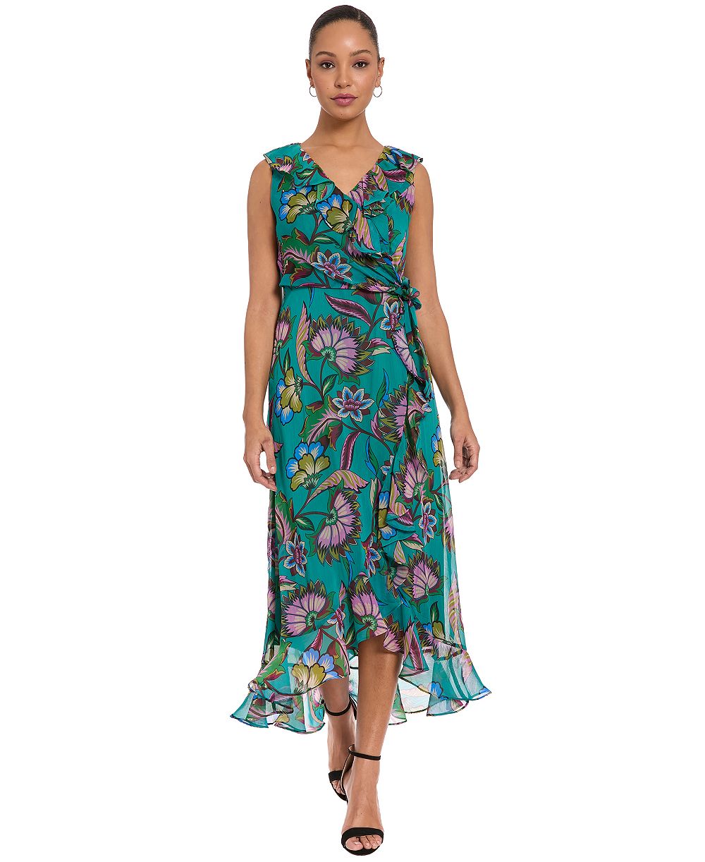 Платье London Times Petite Ruffle Trim Surplice Neck High-Low