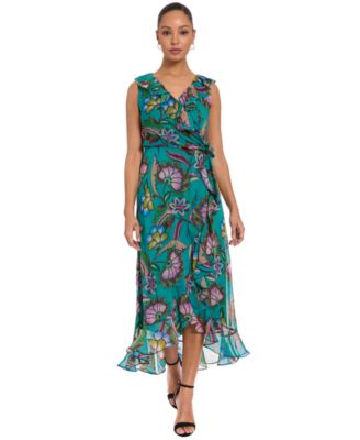 Платье London Times Petite Ruffle Trim Surplice Neck High-Low