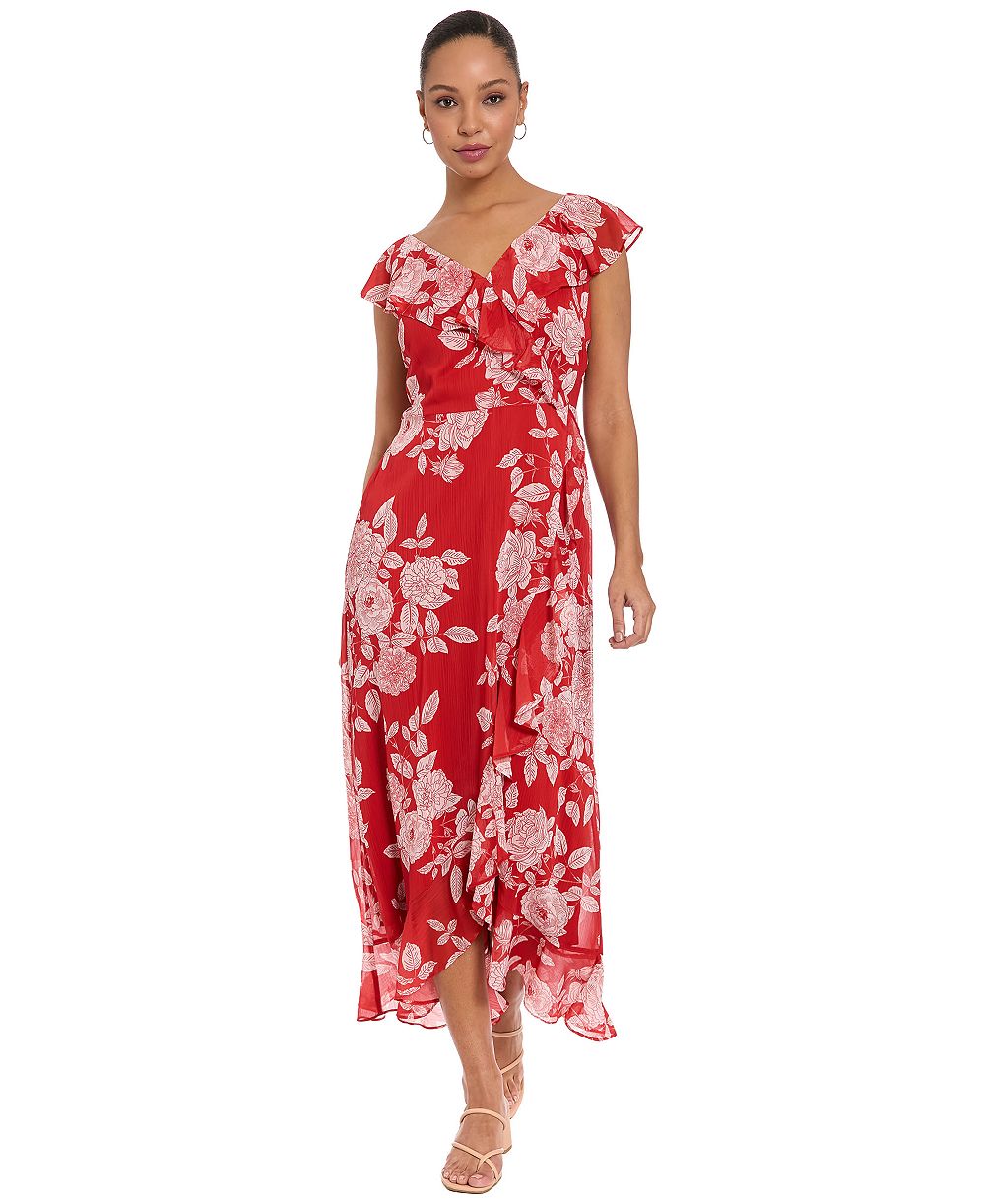 London Times Petite V-Neck Short-Sleeve Dress