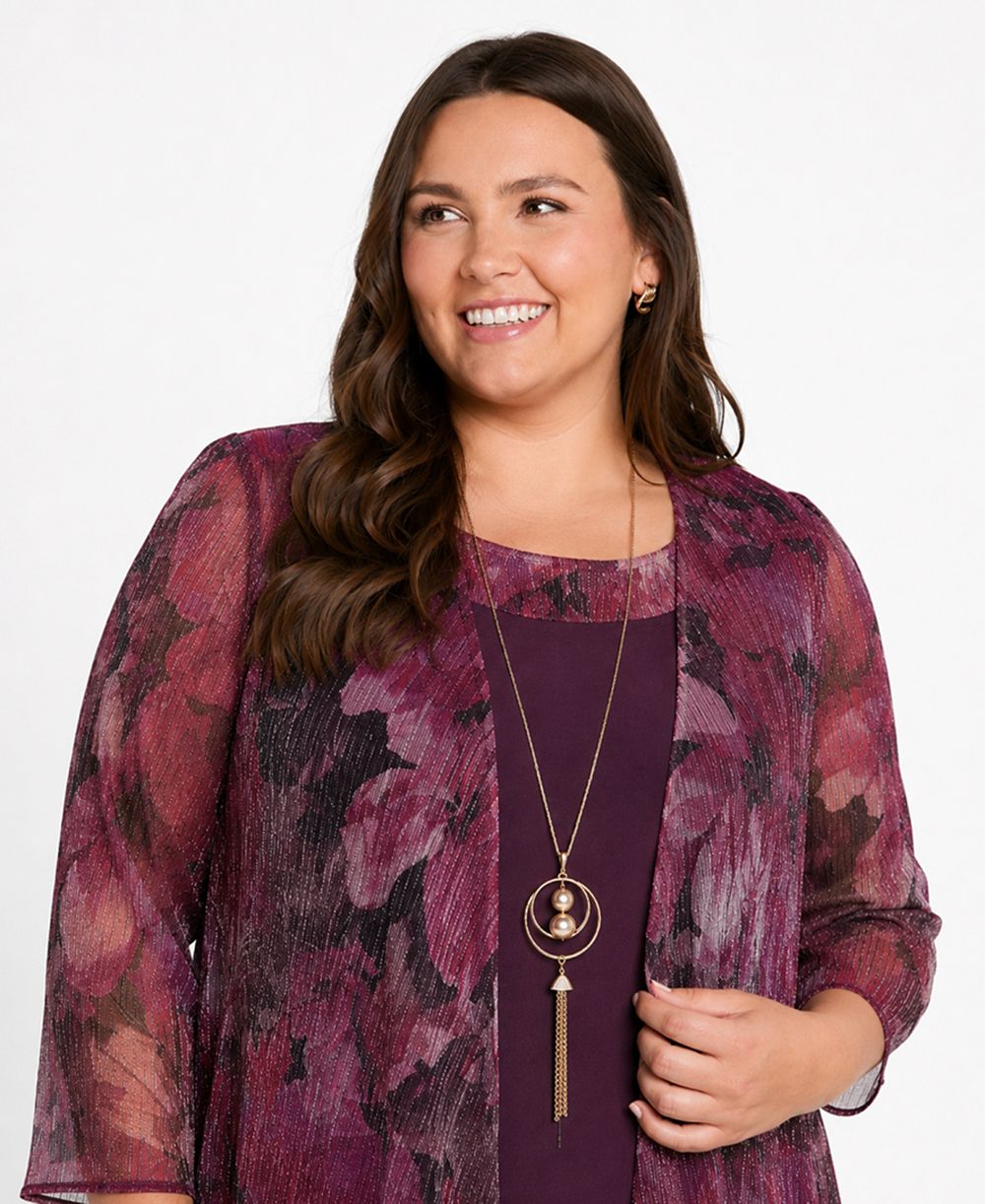 R & M Richards Женский комплект из 2 предметов: платье и жакет Plus Size Waterfall Scoop Neck