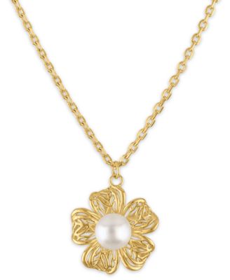 Macy's ожерелье с подвеской из культивированного речного жемчуга (6mm) в 14k желтом золоте поверх Sterling Silver