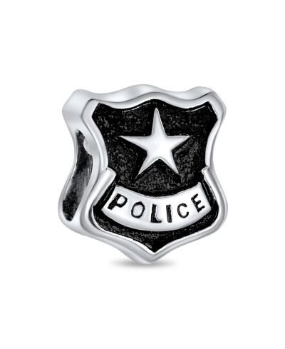 Bling Jewelry Serve Protect Officer Shield Badge Charm Bead .925 Sterling Silver For Bracelet