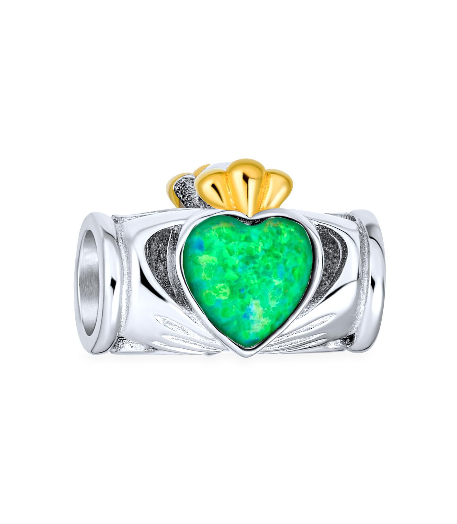 Подвеска Bling Jewelry Green Opal Heart Claddagh из серебра.925 для браслета