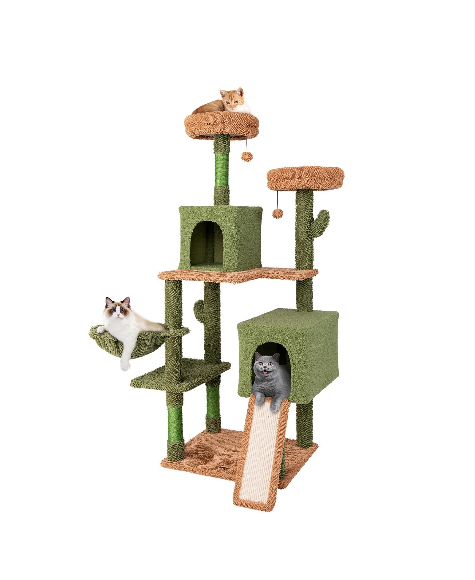 COZITO Cat Tree Cactus Multi-Level with Double Condos and Ladder