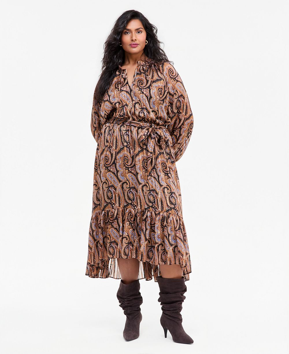 I.N.C. International Concepts Plus Size Long-Sleeve High-Low Mock-Neck Chiffon Wrap Dress, Macy's Exclusive