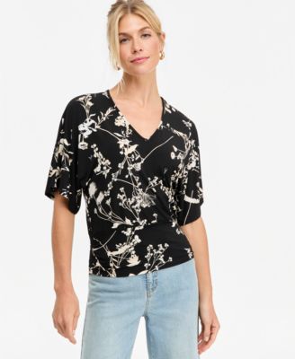 I.N.C. International Concepts Women's Floral V-Neck Short-Sleeve Blouse, Macy's Exclusive