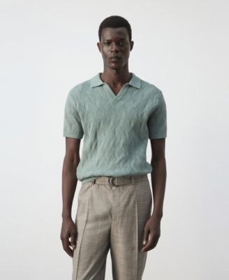 Mango Men's Cotton Ribbed Structured Polo Shirt