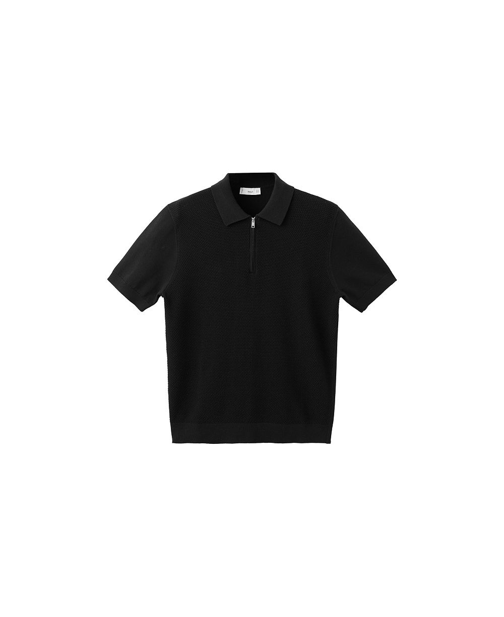 MANGO Men's Quarter-Zip Slim-Fit Structured Polo Shirt