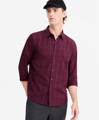 Alfani Men's Windowpane Cotton Poplin Button-Down Shirt, Macy's Exclusive