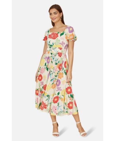 Женское миди платье Yumi Short Sleeve Square Neck