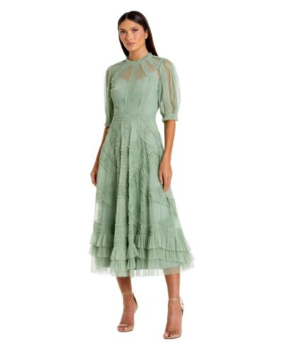 Платье миди A-Line с воланами и прозрачным вырезом Petite Mac Duggal
