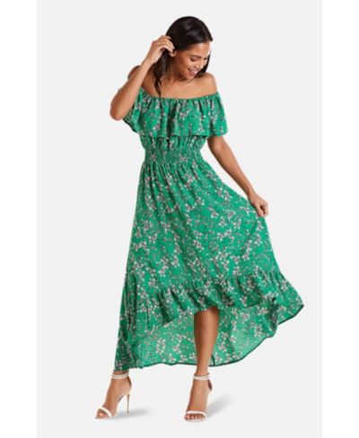 Женское миди-платье Yumi Floral Bardot Ruffled Hem