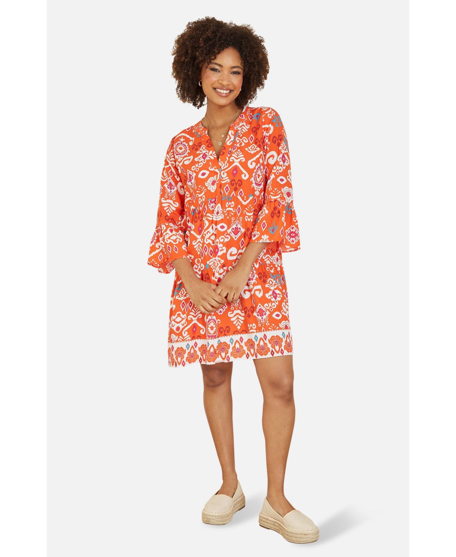 Женское платье-туника Yumi Ikat Print 3/4 Sleeve