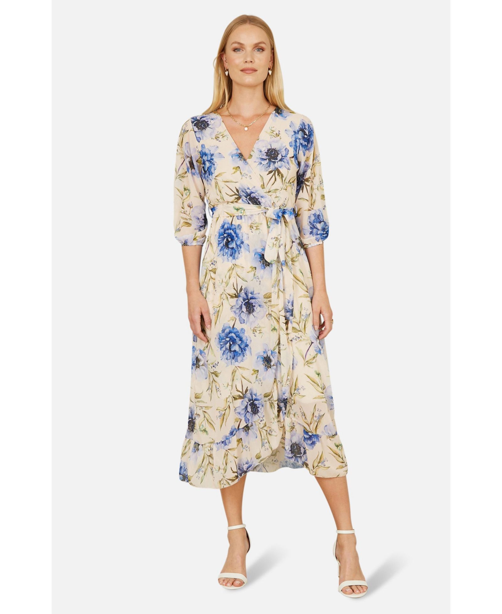 Женское миди-платье Yumi V-Neck Wrap 3/4 Sleeve