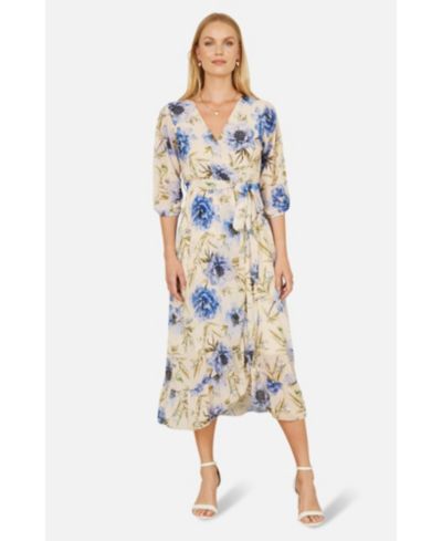 Женское миди-платье Yumi V-Neck Wrap 3/4 Sleeve