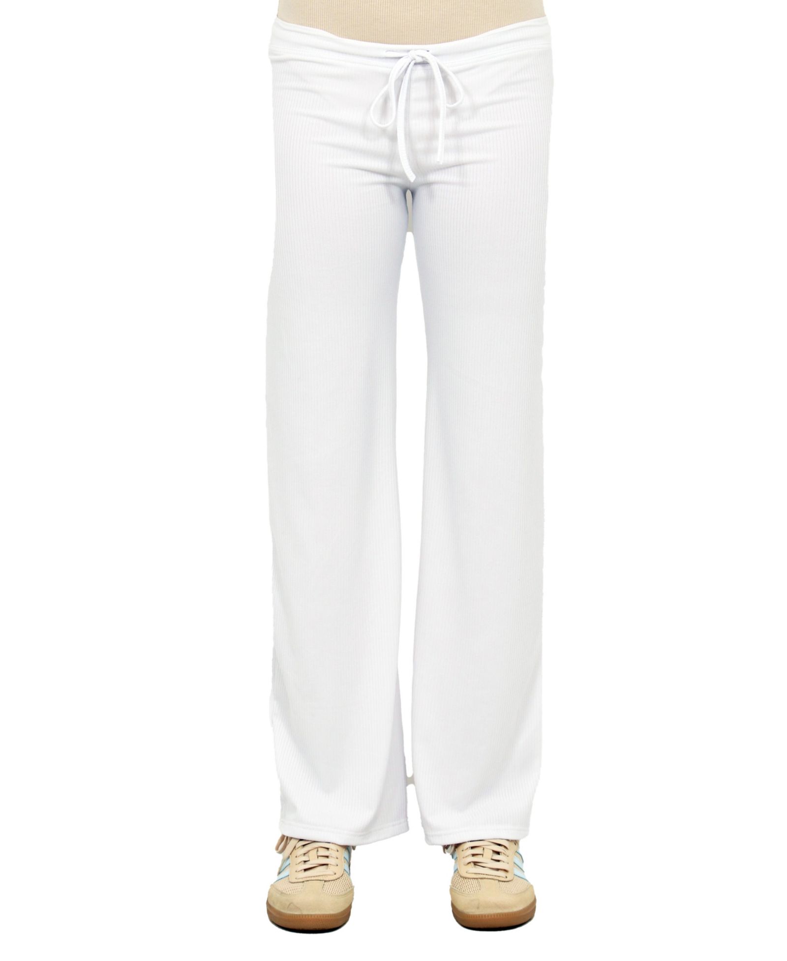 24seven Comfort Apparel Women's Ribbed Knit Wide-Leg Lounge Pants