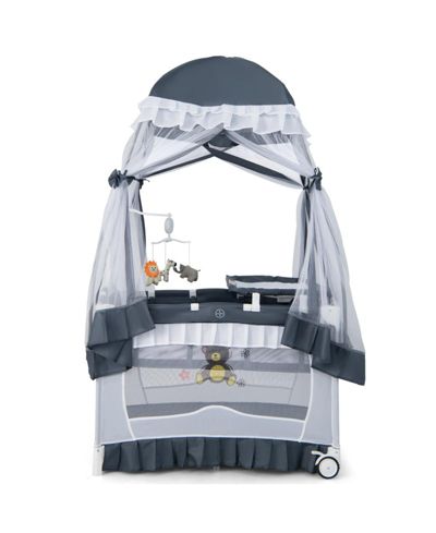 GOUUN Baby 4-in-1 Convertible Baby Bassinet with Changing Table, Music Box and Wheels