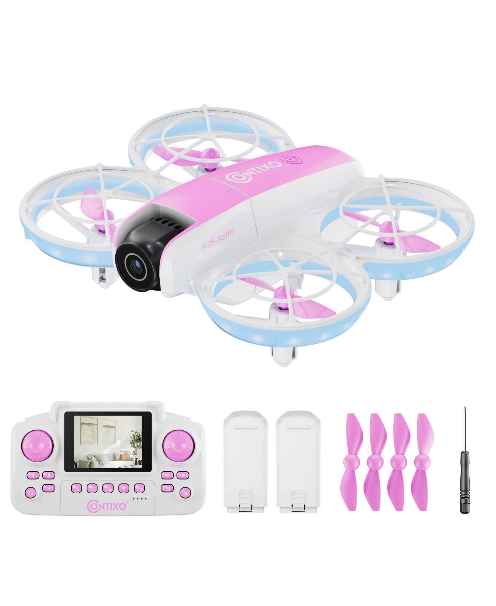 Contixo F15 Astro 720P HD Camera Mini Drone, 12-Min Flight Time, Built-in Screen Remote