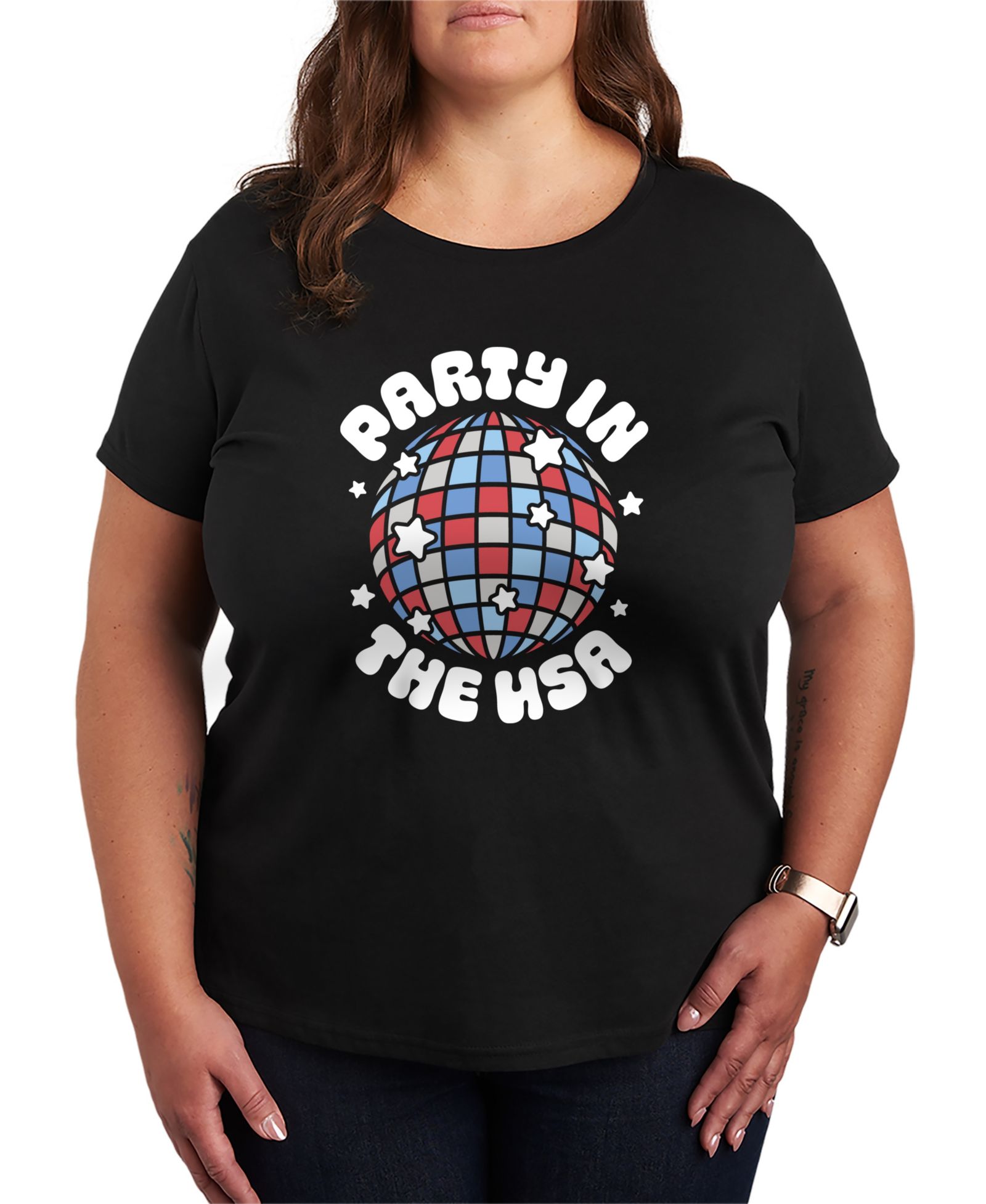 Футболка Hybrid Apparel Plus Size Instant Message Party in the USA Disco Ball с коротким рукавом, с графическим принтом