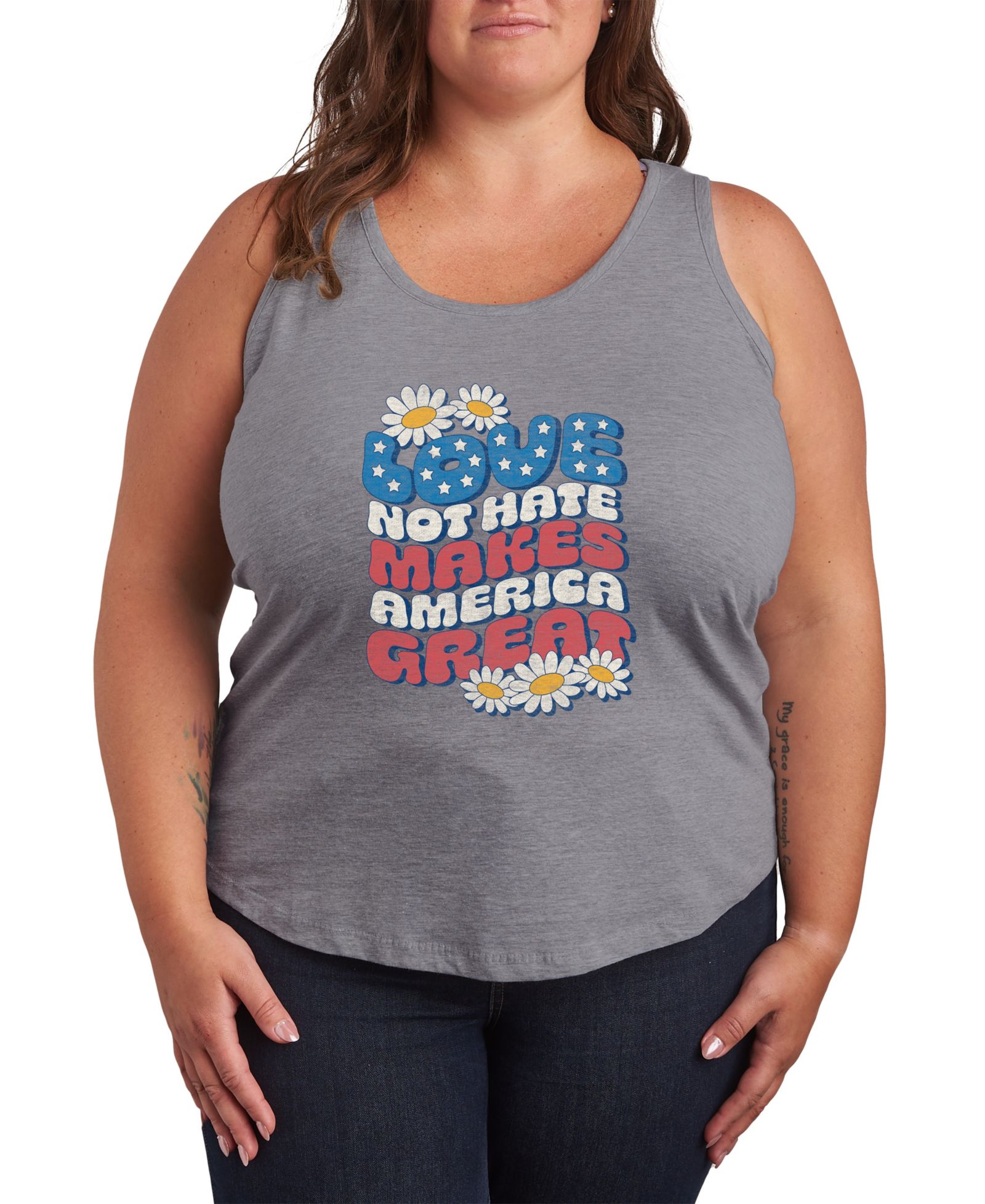 Женский топ Hybrid Apparel Plus Size Racerback с принтом Instant Message Love Not Hate Makes America Great