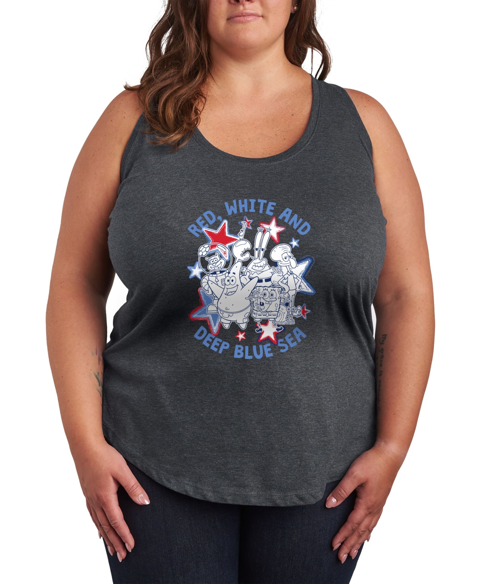 Майка Hybrid Apparel Plus Size SpongeBob Square Pants Red White Deep Blue Sea Racerback Graphic Tank Top