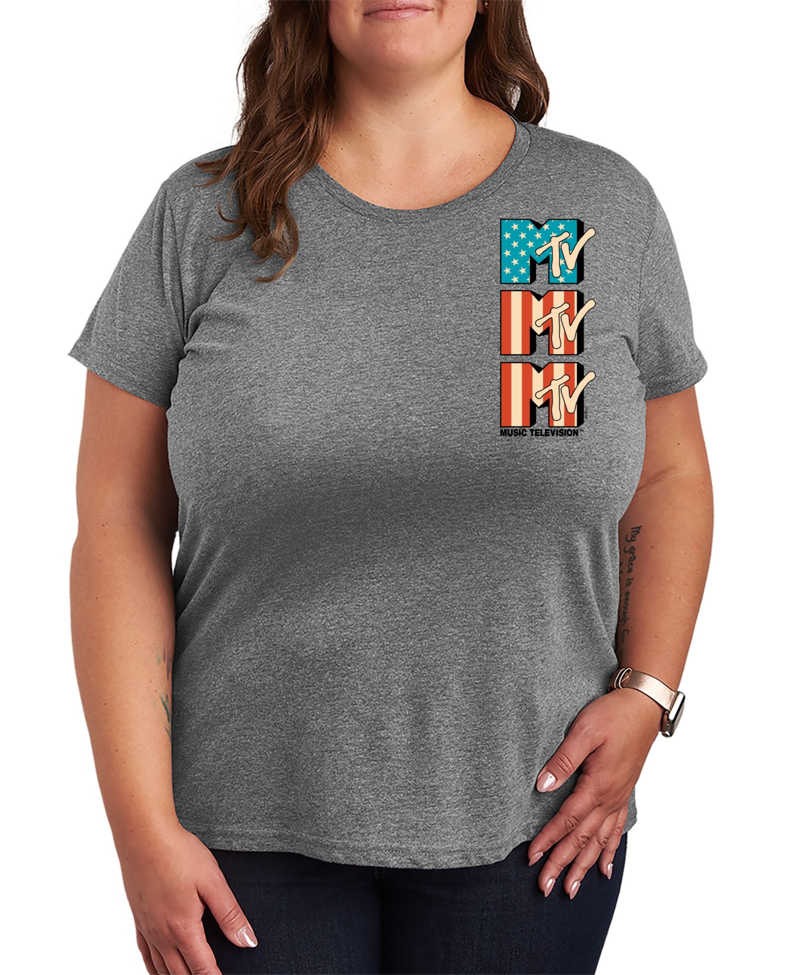 Футболка Hybrid Apparel Plus Size MTV Logo USA Flag Short-Sleeve Graphic