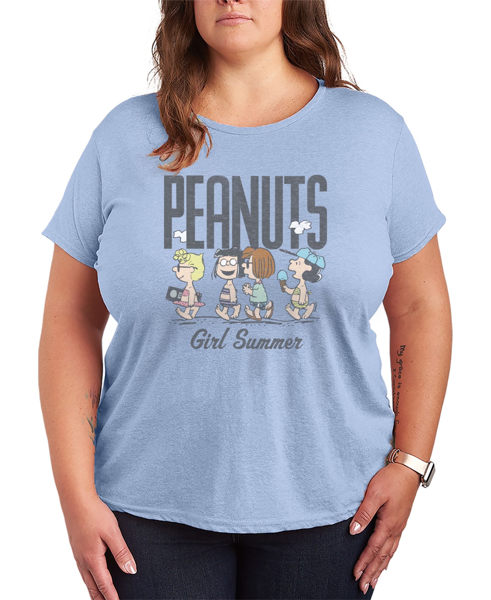 Hybrid Apparel Plus Size Peanuts Girl Summer Sally Marcie Lucy Pattie Short-Sleeve Graphic T-Shirt