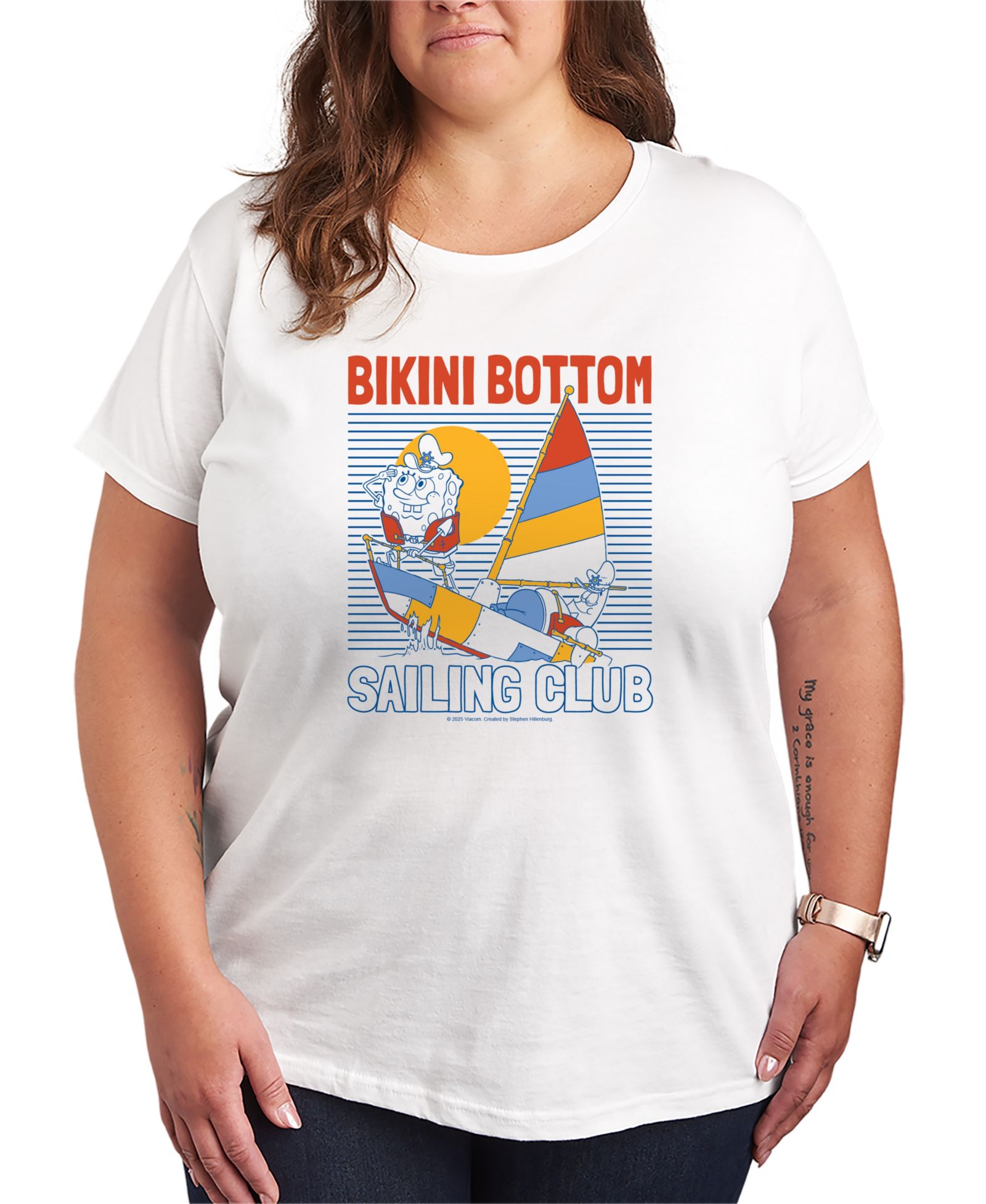 Hybrid Apparel Plus Size SpongeBob Square Pants Bikini Bottom Sailing Club Short-Sleeve Graphic T-Shirt