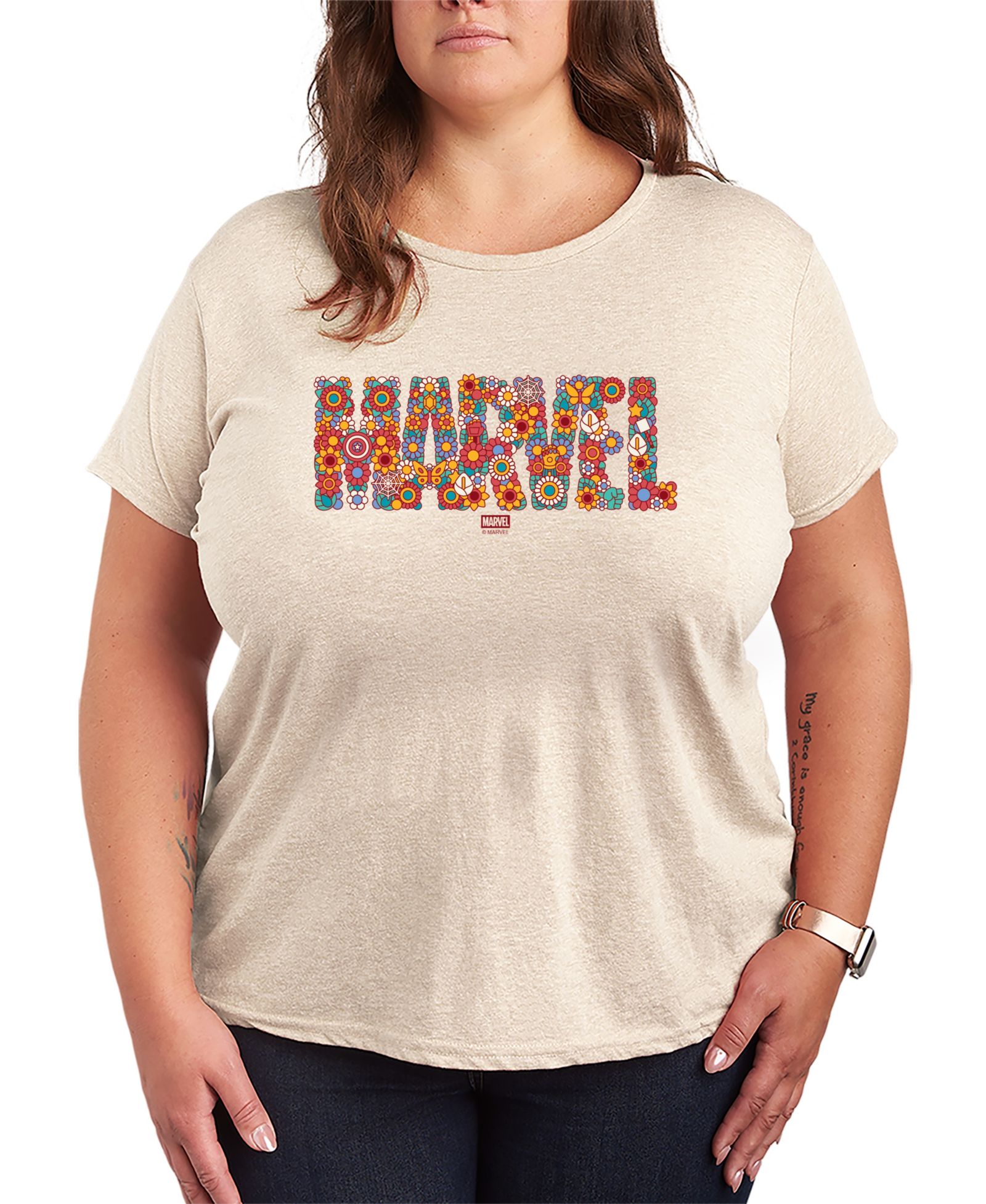 Футболка Hybrid Apparel Plus Size Marvel Logo Florals с коротким рукавом